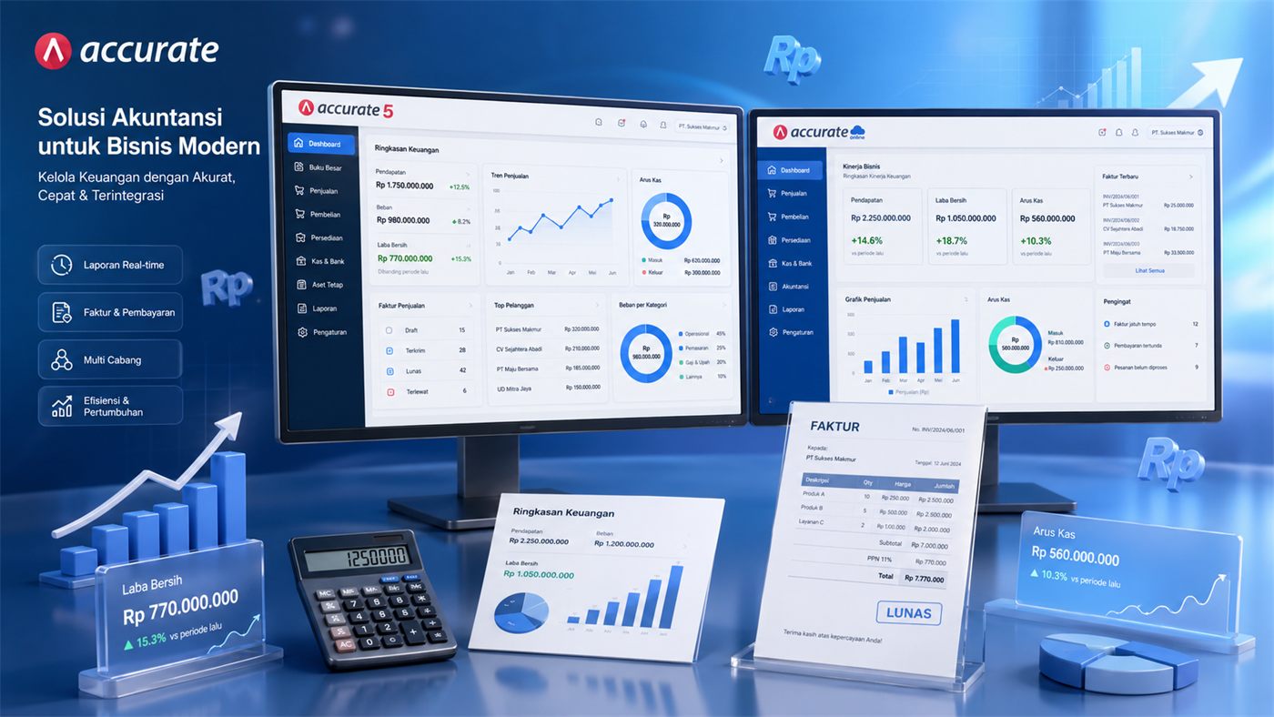 Tampilan dashboard Accurate 5 dan Accurate Online berdampingan